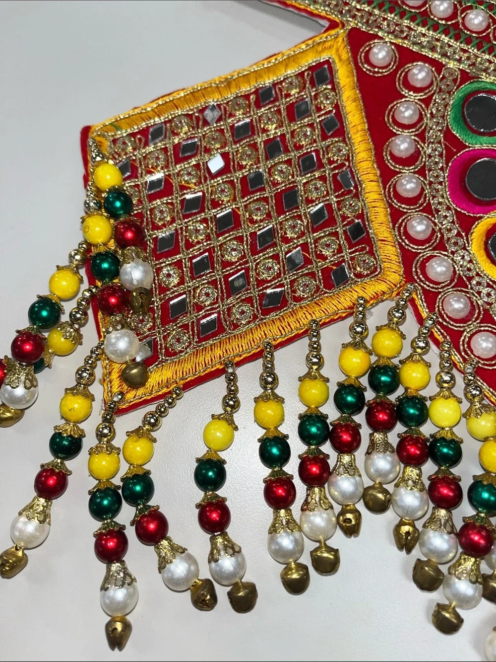 Source Unknown Red Multicolor Beaded and Mirror-Work Waistbelt